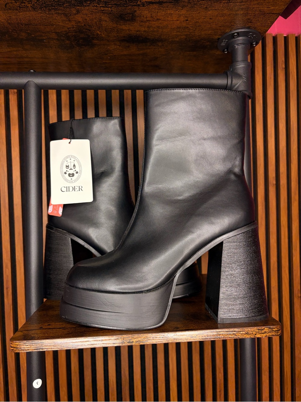 Cider Black Platform Block Heel Ankle Boots
